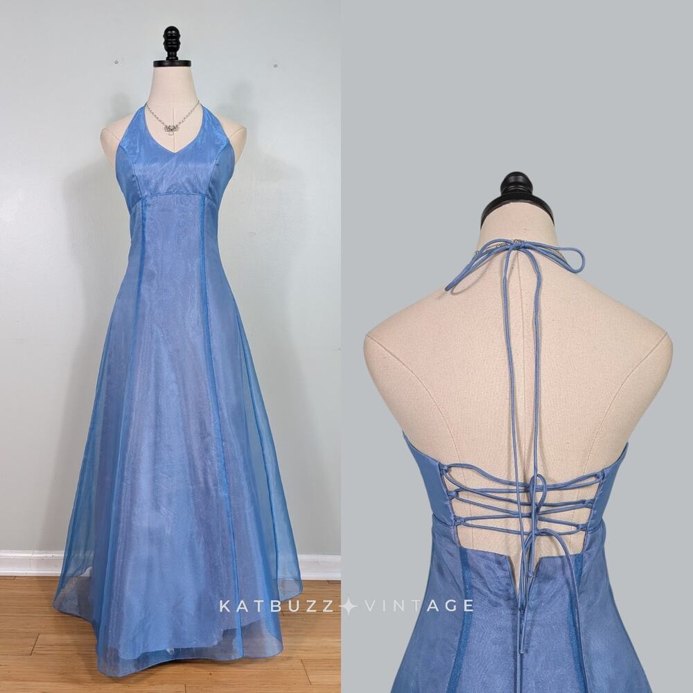 Vintage Nites Prom Dress Maxi Gown 2 Blue Fairy Princess Corset Cinderella 90s